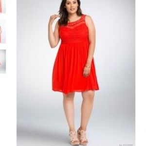 Orange/red gauze and knit top dress